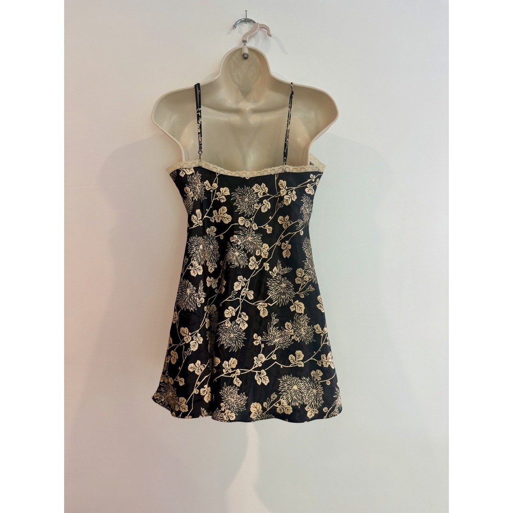 Victorias Secret Mini Slip Dress Open Tie Front Black Floral Satin Lace Sz S Y2K - Picture 7 of 11